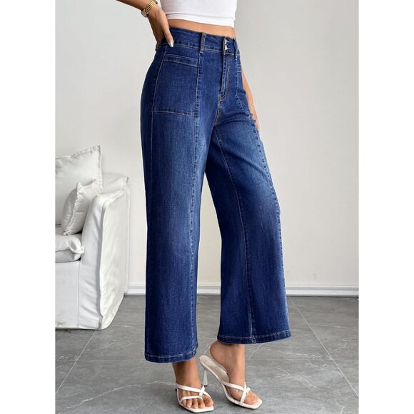 Womens Wide Leg Baggy Jeans High Waisted Stretchy Casual Ankle Denim - Picture 3 of 7
